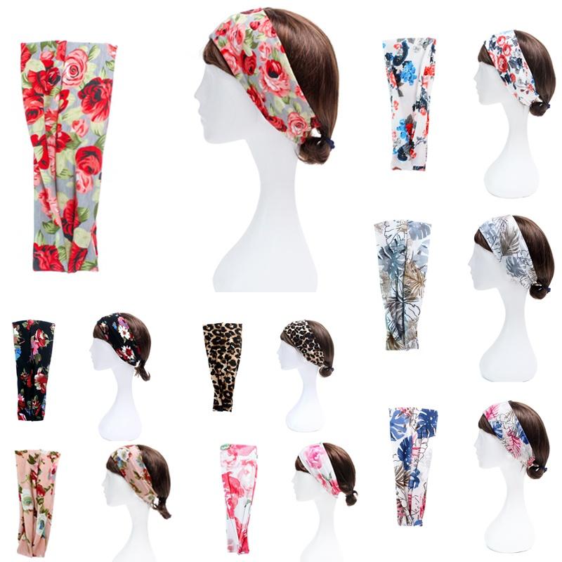 Women's Wide Elastic Stretchy Headband Floral Hair Band For Running And Fitness Sports
