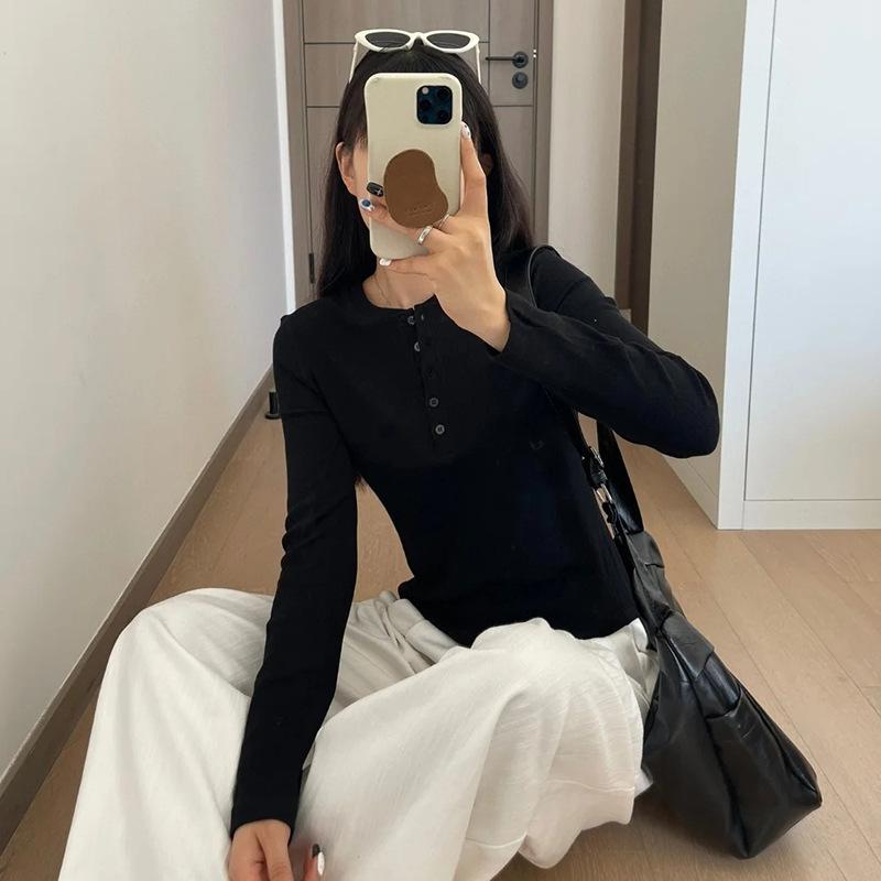 Жіночий топ-henley з довгим рукавом для йоги на осінь та зиму - Базовий шар, Повсякденний, Обтислий одяг для бігу та тренувань