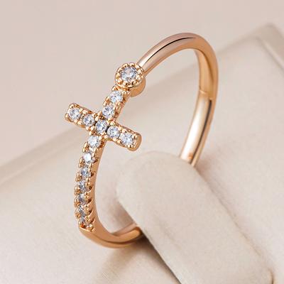Anelli Croce della Fede Colore Oro Rosa per Donne Accessori Brillanti Zircone Naturale Gioielli Fini Quotidiani di Alta Qualità