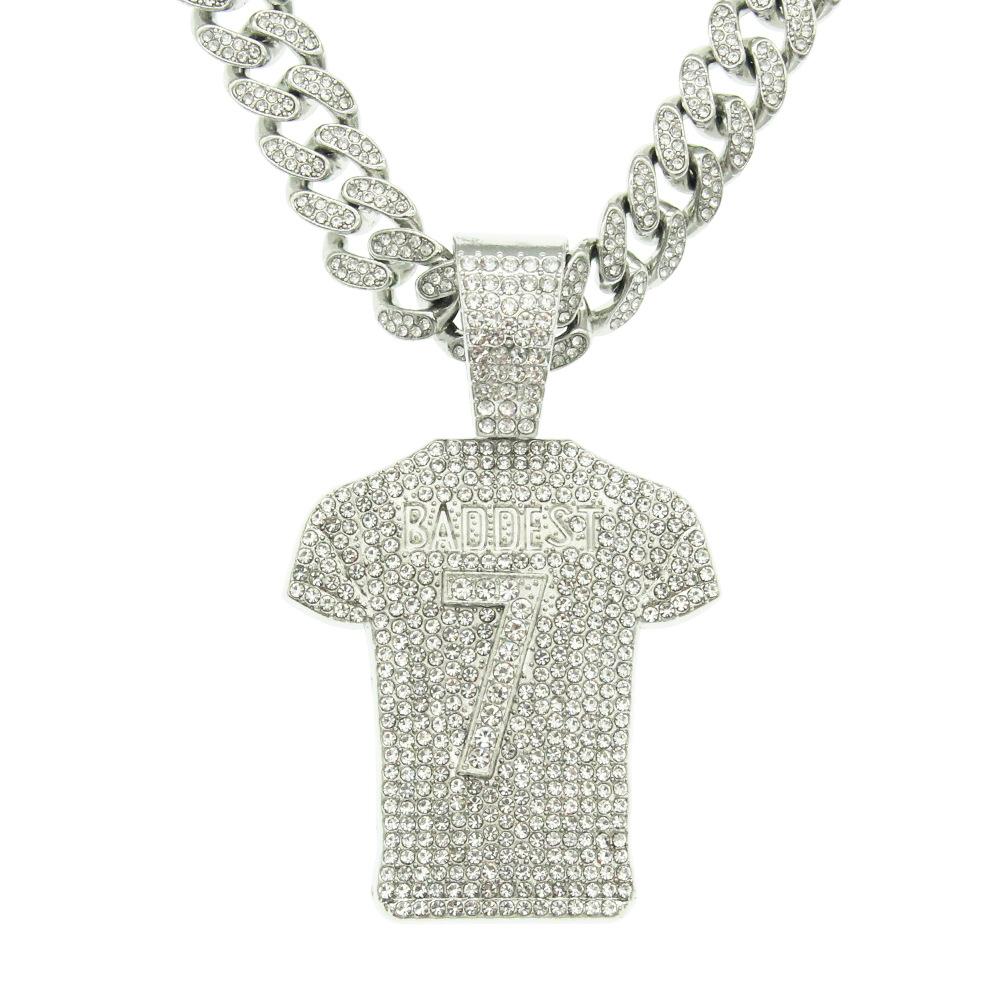 

European and American hip-hop three-dimensional full diamond jersey pendant Cuban chain necklace, hipster exaggerated domineering nightclub big gold