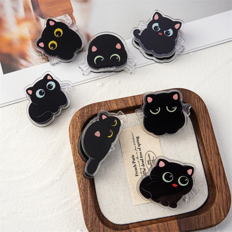 7Pcs Cute Cartoon Cat Pp Clip Acrylic Double-Sided High-Definition Pattern Paper Clip Stationery Supplies