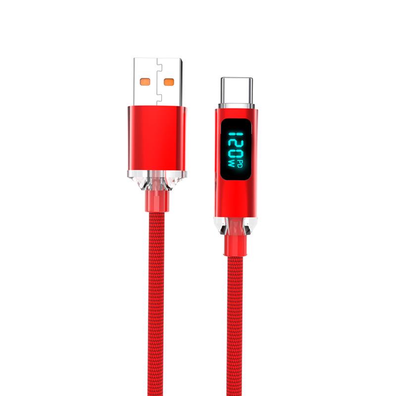 Crystal Shine 120W Fast Charge Type-C Cable for Huawei Honor with Digital Display