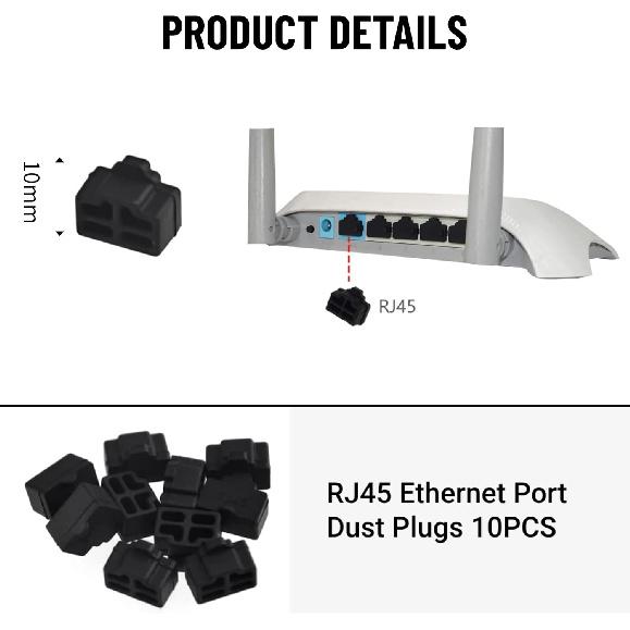 10Pcs Ethernet Dust Cover, RJ45 Anti-Dust Silicone Plugs Protector Stopper Cap for Female Port Protector/Blocker, Port Protector for Switch, Router,