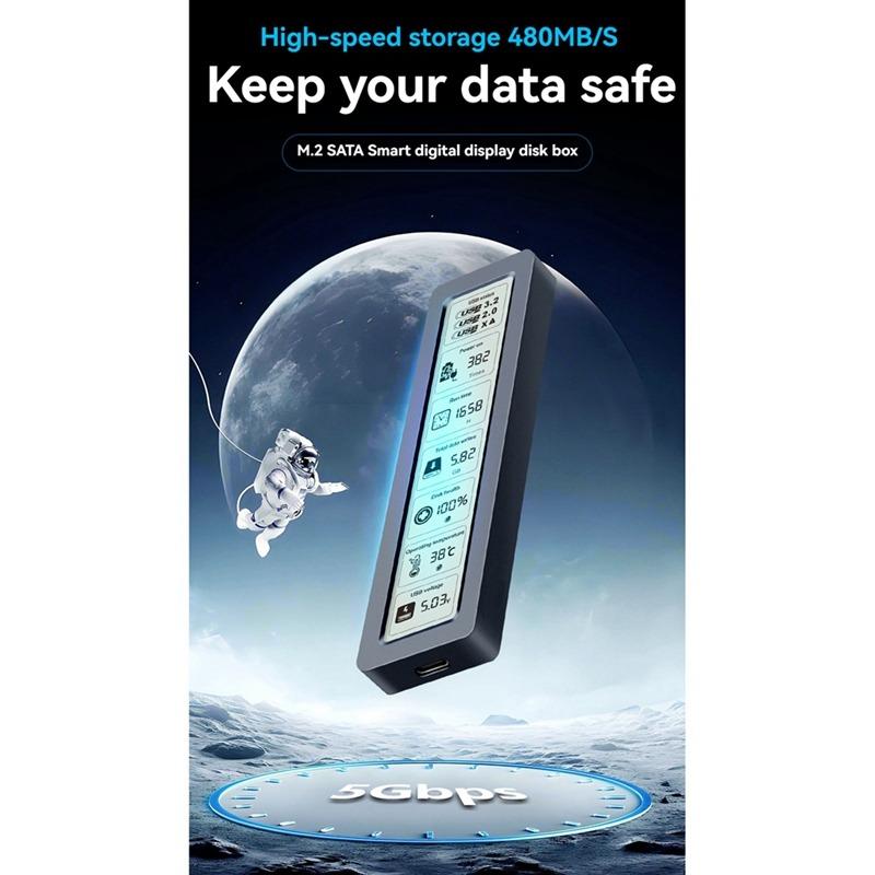 M.2 NVMe SATA SSD Enclosure Dual Protocol Smart SSD Case with Display Screen USB 3.2 Gen 2 10Gbps SSD Adapter for PC NVME PCIE NGFF SATA SSD Disk Box