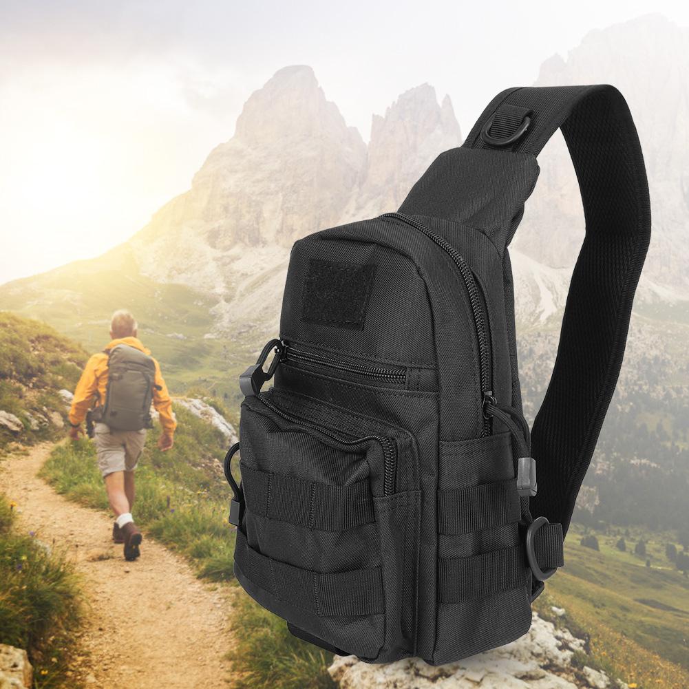 Sport Sling Brusttasche Camouflage Taktik Outdoor Kompakter Rucksack Wandern Radfahren Packtasche Schwarz