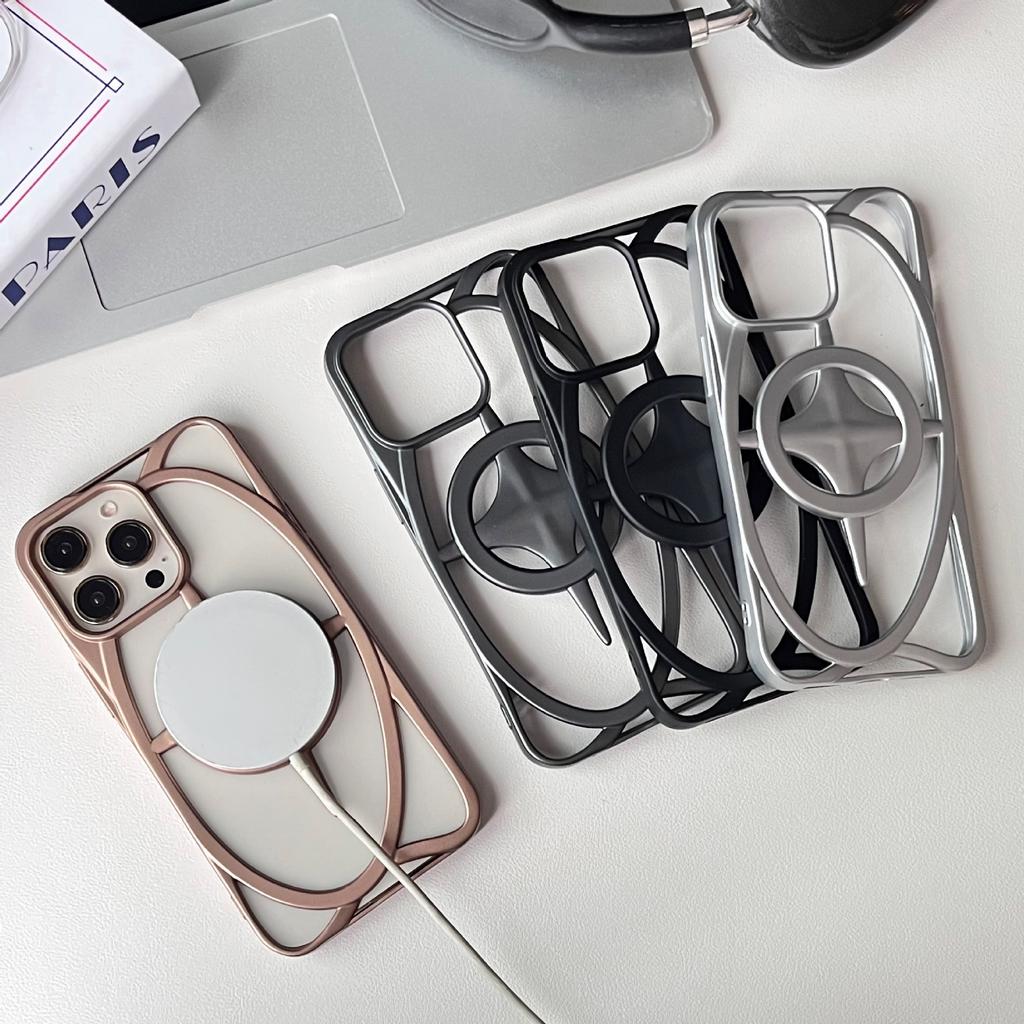 Applicable To Apple 16 ProMax Hollow Magnetic Suction Mobile Phone Case Electroplating IPhone 15 Matte Heat Dissipation 14 Anti Fall Soft Sleeve