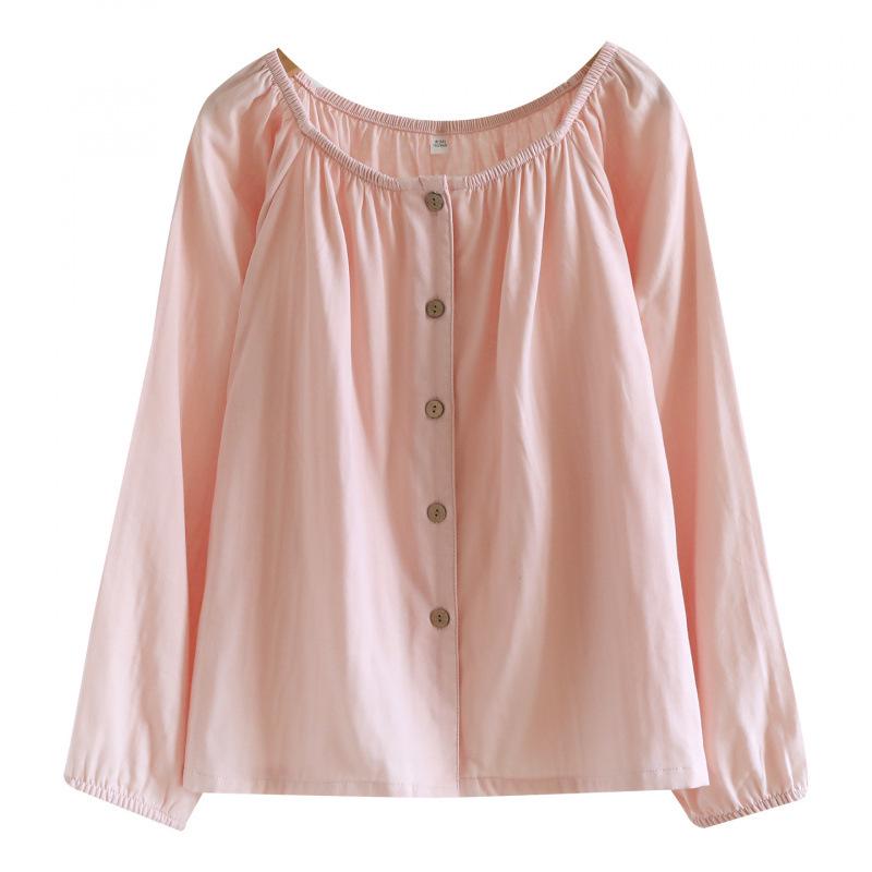 Women's Pure Cotton Gauze Pajama Set - Spring/Summer, Long Sleeve, Nine-Point Pants, Loose Fit, Japanese Style, Solid Color.