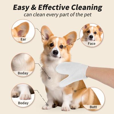 Pet No-Rinse Disposable Bath Wipes - Cat & Dog Cleaning Gloves