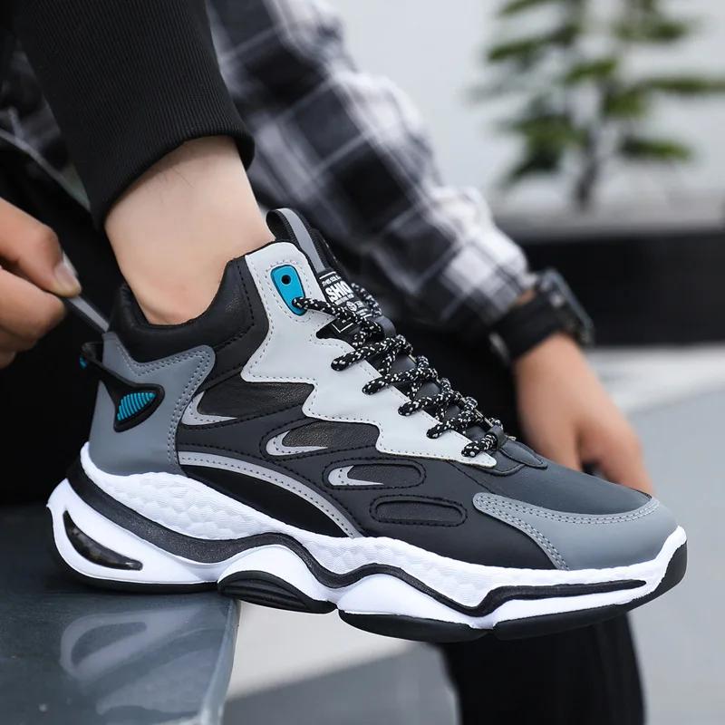 Fashion Thick Bottom Shoes Men High Top Casual Waterproof Versatile Sneaker Non-slip Breathable Running Shoes Tenis Masculino