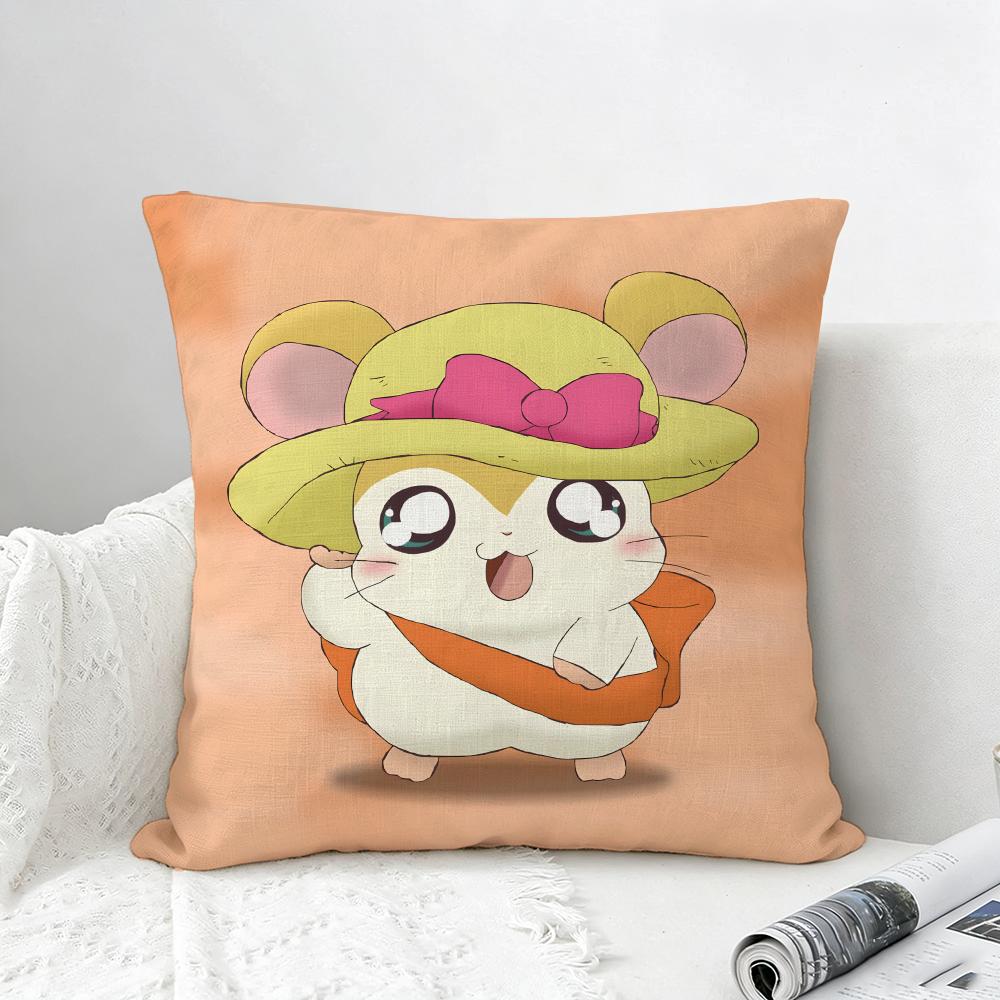 Anime Hamtaro Cushion Cover Natural Linen Pillowcase Set AllinOne Decor for Sofa Bedroom Chair