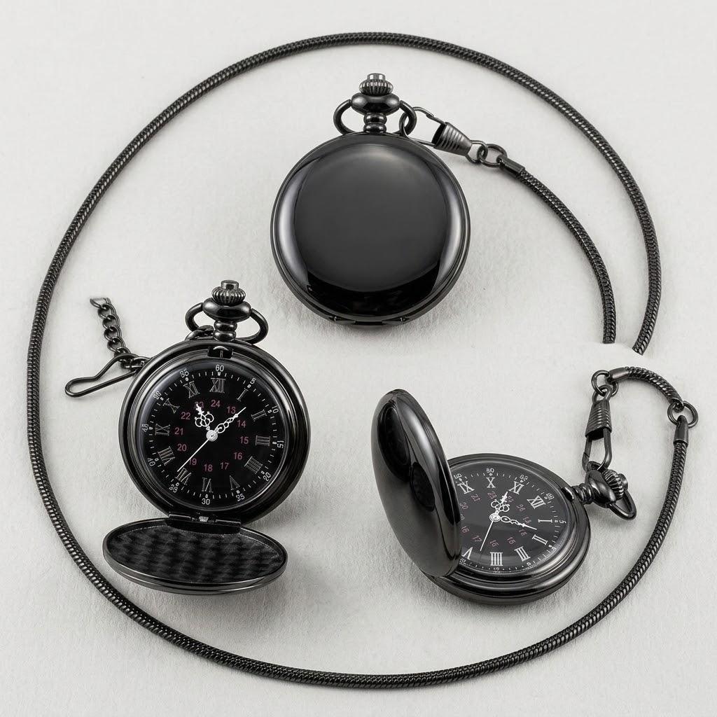 

Vintage Pocket Watch Roman Arabic Numerals 37CM Chain Smooth Steel Quartz Movement Classic Design Excellent Gift чёрный