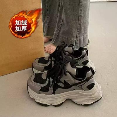 Dad Shoes New Autumn and Winter Velvet Two Cotton Shoes Thick Sole Heightening Casual Sports Shoes