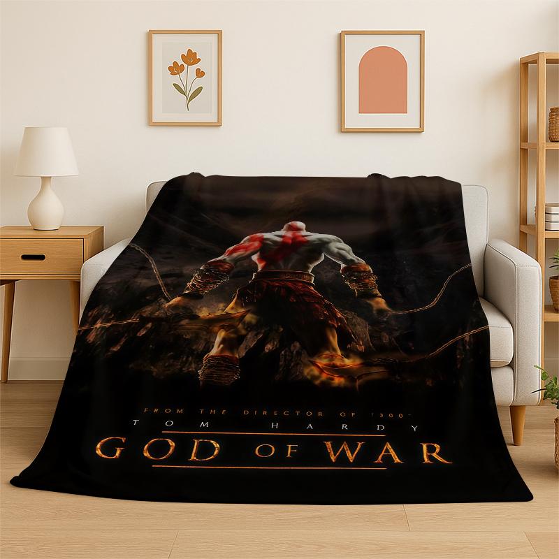 Retro God of War Game Kratos Flannel Blanket Soft Warm Throw Blanket for Bedroom Living Room Bed Travel Camping Picnic Gift