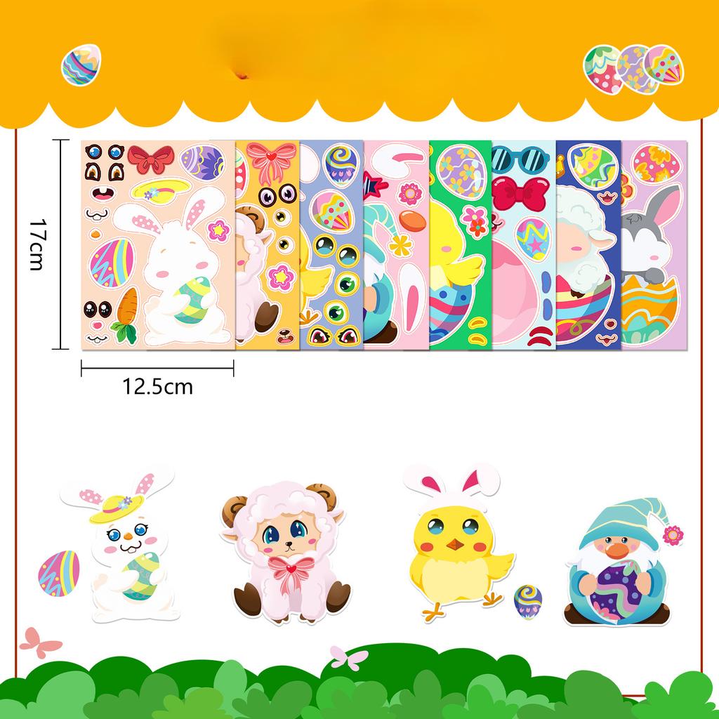 8 Easter Egg Face Change Set Stickers Cartoon Cute Children's Baby Puzzle Diy Early Education Puzzle Stickers