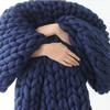 Deep Cozy Blue Handcrafted Blanket With Oversized Knit For Living Room And Bedroom Decor