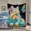 1pc Cat Main Image Soft and Comfortable Printed Flannel Blanket - Throw Blanket, Nap Blanket, Modern Style, Suitable for All Sea