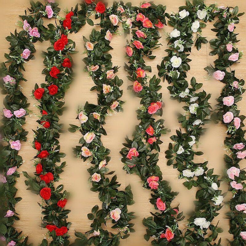 25m Artificial Rose Leaf Garland Silk Flower Vine Ivy Wedding Garden Home Decor