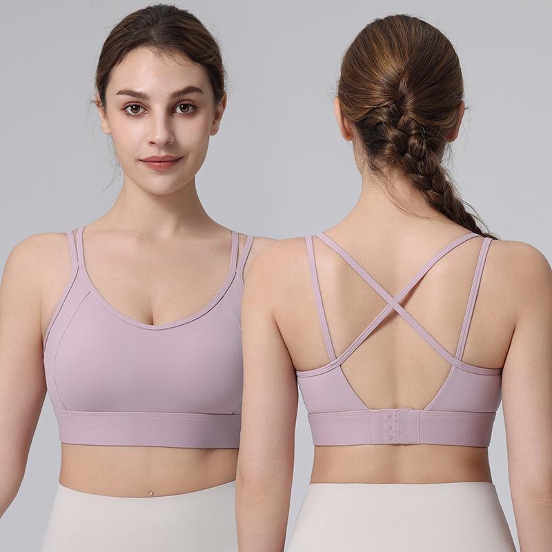 Color Block Criss Cross Back Women Push Up Sports Bra For Yoga Running Fitness