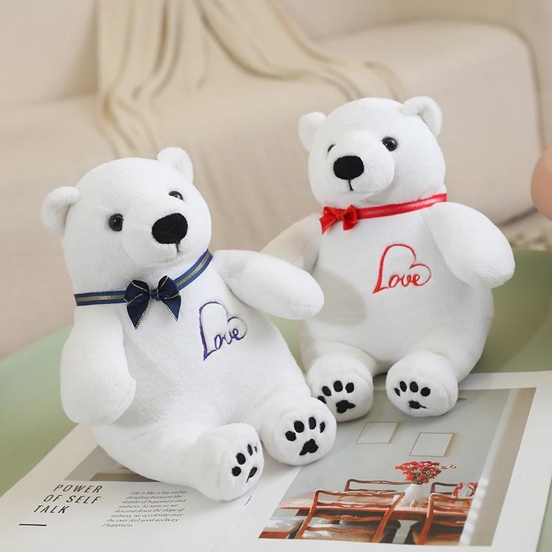 Bear White Bowtie Plush Toy Cartoon Animal Stuffed Doll Decoration Gift Kids