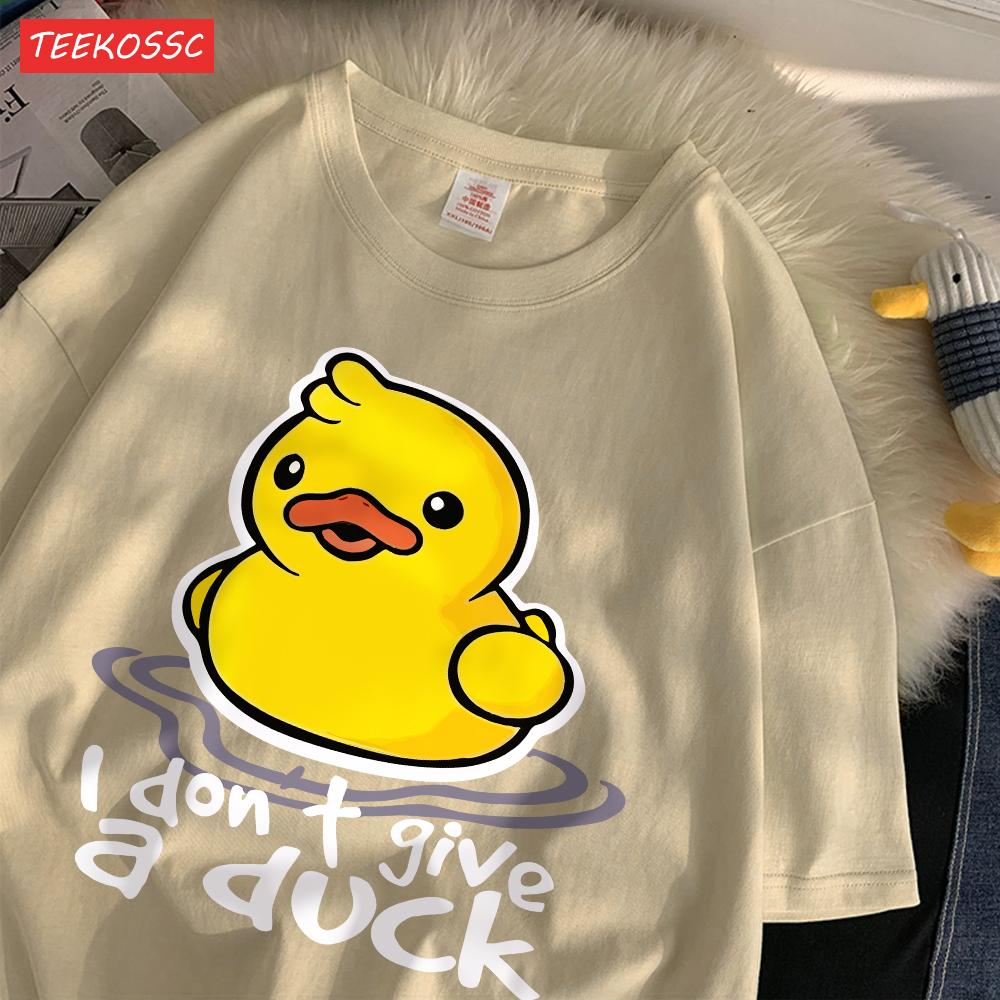 Bawełniane Koszulki Damskie z Nadrukiem Ulicznym I Dont Give A Duck Zabawne Topy Oversize z Okrągłym Dekoltem Miękkie Krótkie Rękawy Trendowe Ubrania Damskie