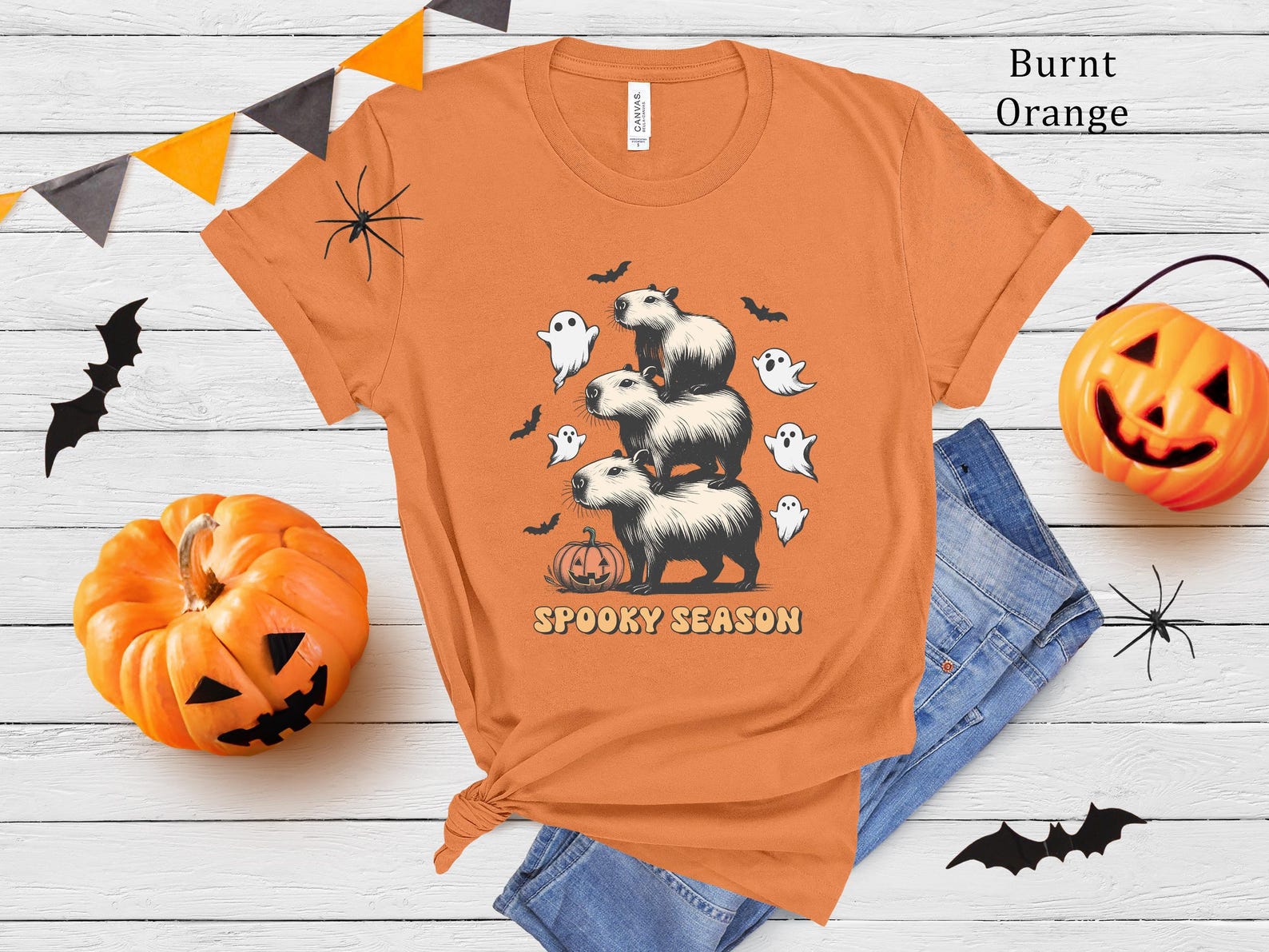 Spooky Season Capybara Halloween T-Shirt | Ghost, Pumpkin Tee 2XL