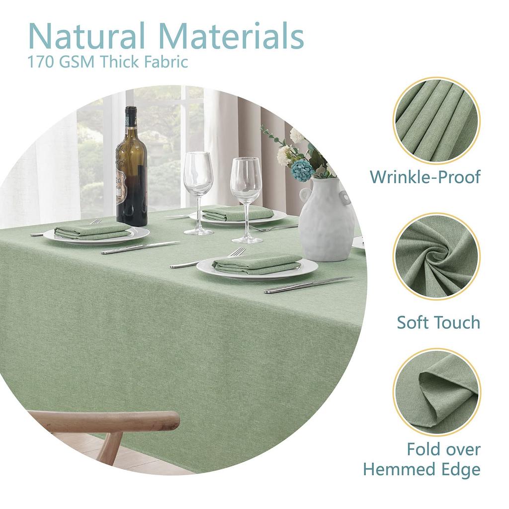 Vikama  Rectangular Tablecloth  Waterproof, Stain-Resistant, Wrinkle-Resistant, Rustic Style Decorative Light Green Tablecloth