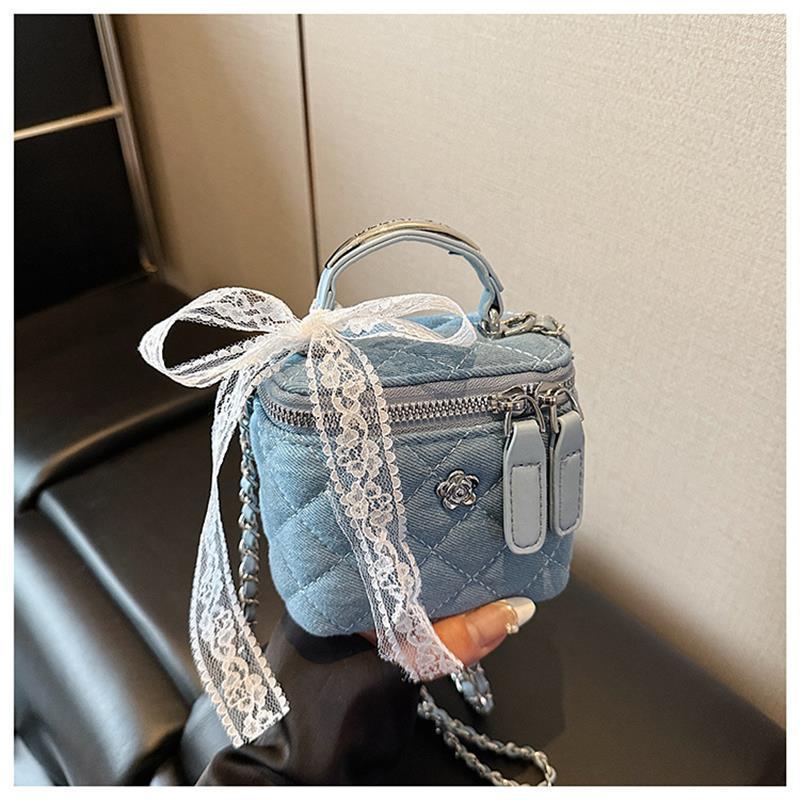 Women s Quilted Denim Crossbody Makeup Bag - 2026 Fashion Diamond Chain Style Standard