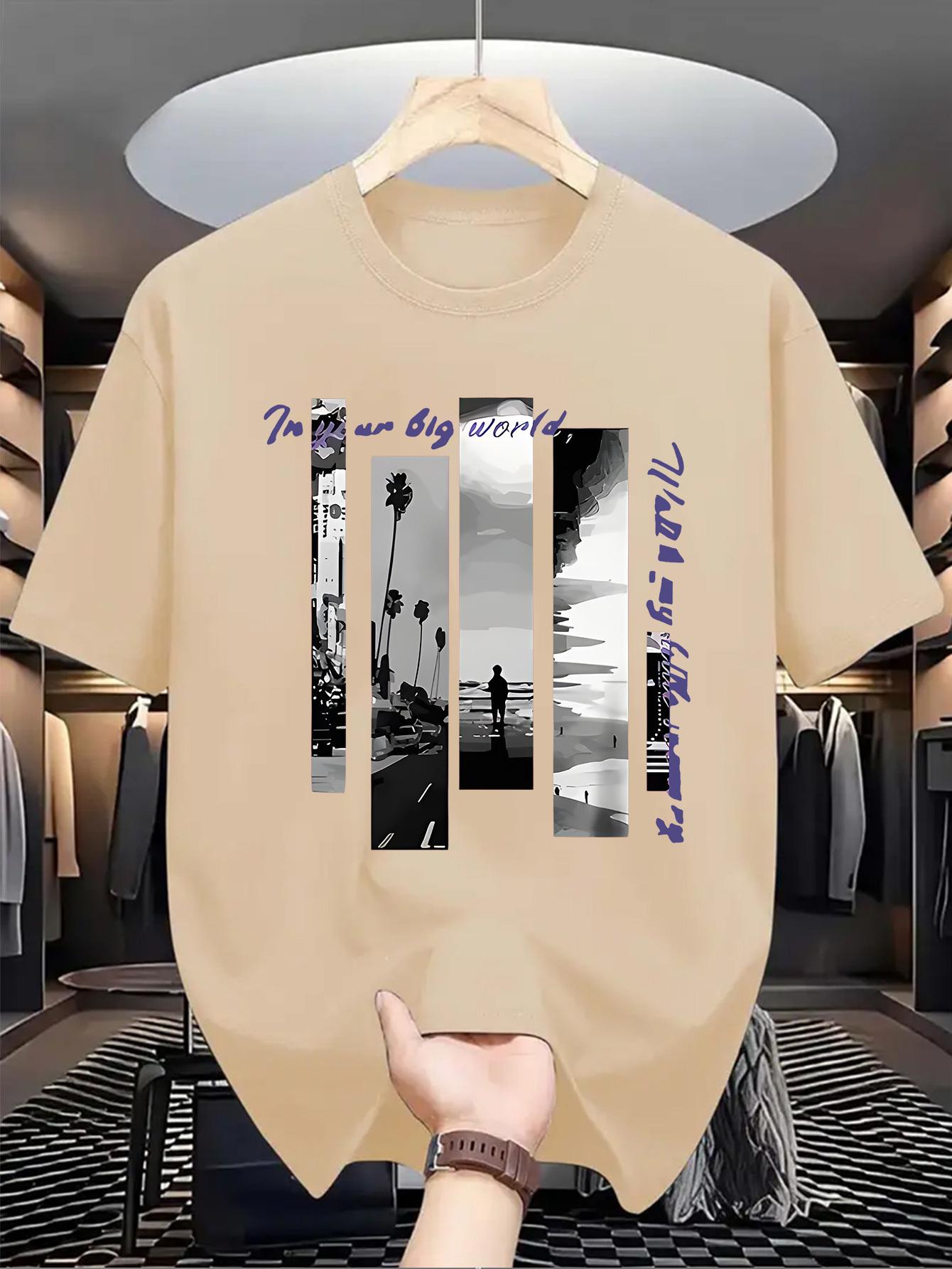 Split Landscape Creative Pattern Printed Casual Summer Tops XXXXL