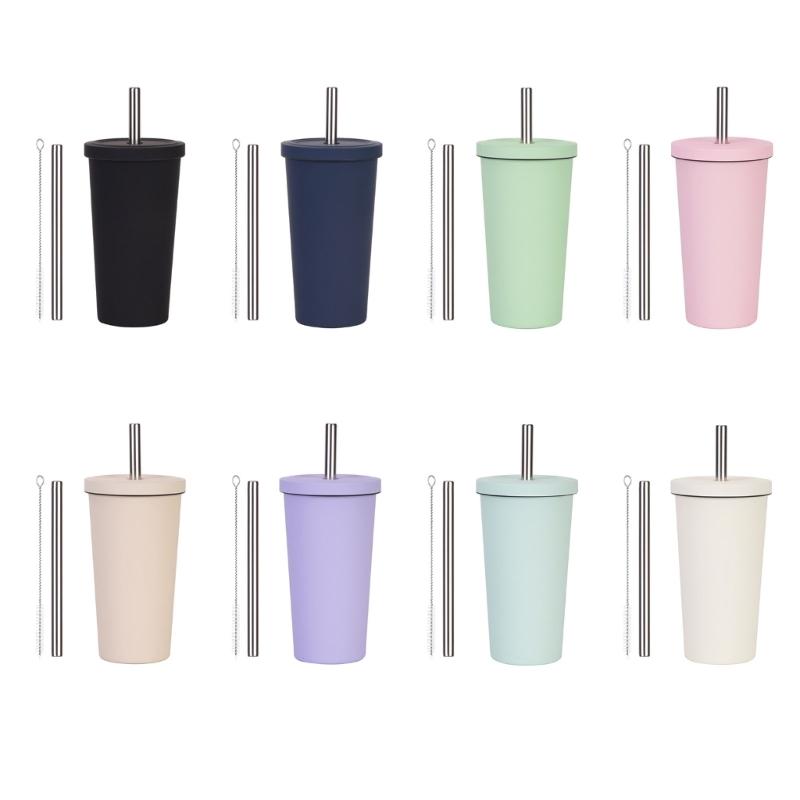 316L Stainless Steel Vacuum Insulated Tumblers With Leak Proof Straw Lid For Office Outdoor Travel Ergonomic Grip Cup