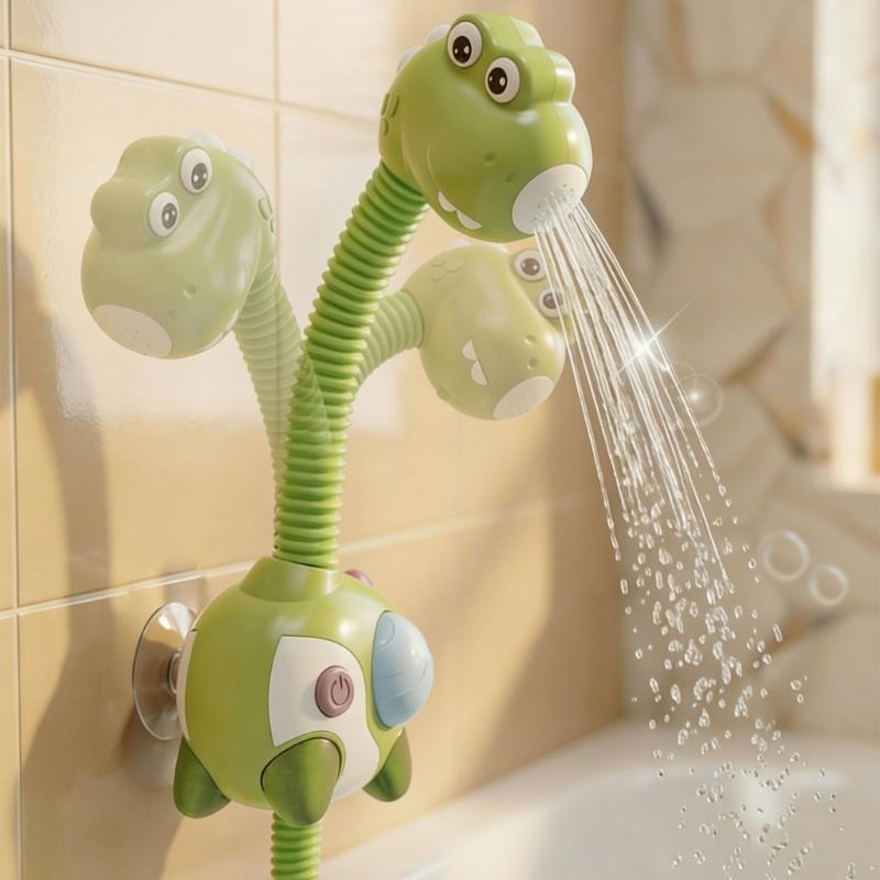 Interactive Baby Shower Head Cartoon Dinosaur Design Bath Toy for Infant Sensory Development Fine Motor Skill Exercise