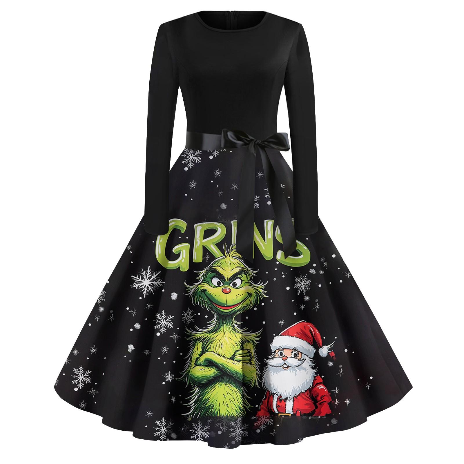 

Женское повседневное модное платье с длинным рукавом и принтом, вечернее повседневное платье с круглым вырезом XL армия зеленый