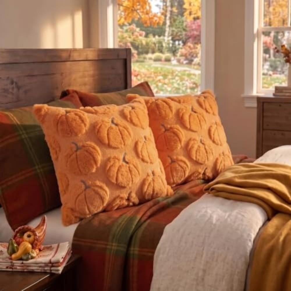 Zipper Closure Pillow Protectors Pumpkin Pattern Halloween Pillowcase Sofa Decor
