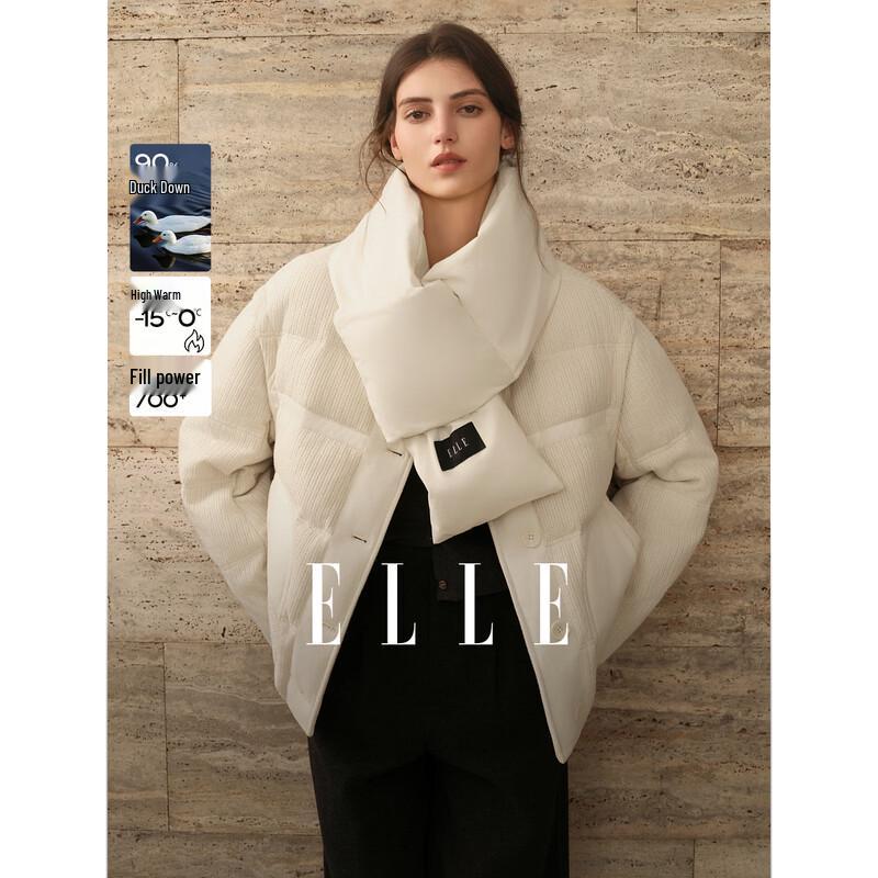 ELLE Women s 90% White Duck Down Scarf Knit Short Jacket L