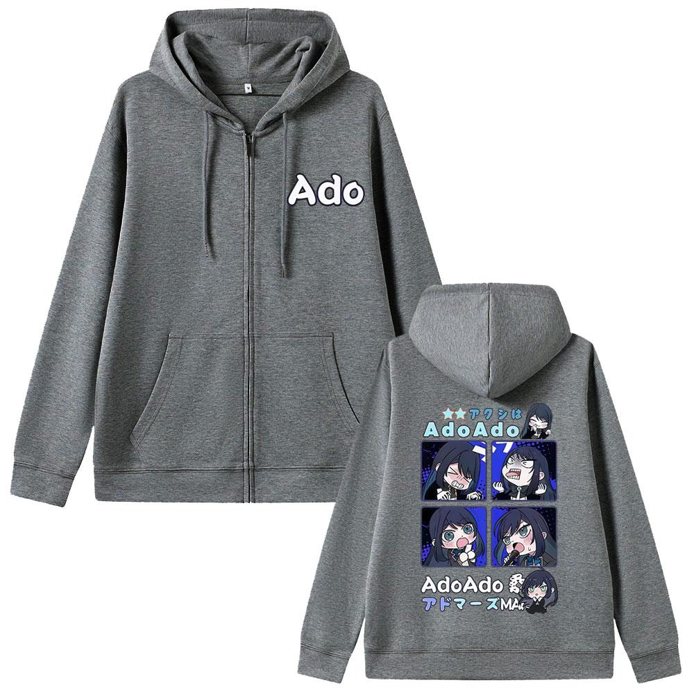 Ado Cartoon Stil Reißverschluss-Hoodie Herren Damen Mode Übergroße Zip-Up Jacke Mann Y2k Japanischer Stil Hoodies Männlich Lässiges Sweatshirt