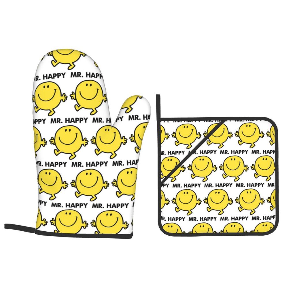 Mr. Men Cute Little Miss Popular Oven Mitts and Pot Holder Sets of 2 for Baking Kitchen Cooking Resistant Non-Slip Gloves