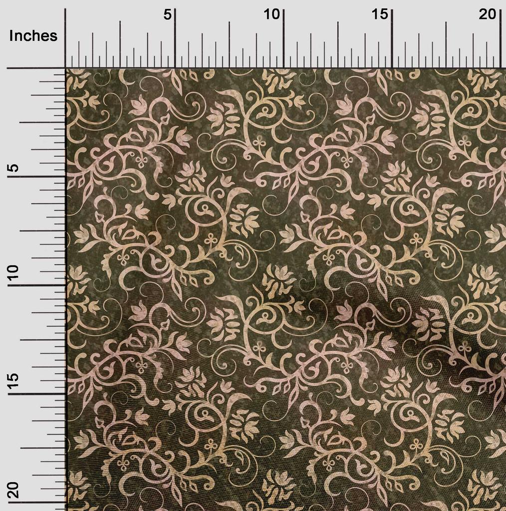 oneOone Cotton Flex Dark Olive Green Fabric Asian Batik Floral Fabric For Sewing Printed Craft Fabric By The Yard 40 Inch
