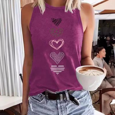 Camiseta sin mangas con estampado de corazón y cuello redondo