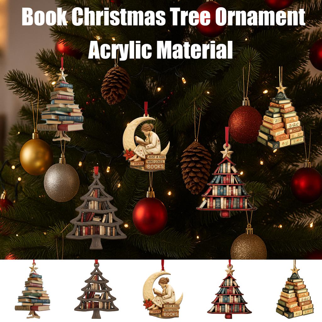 2D přívěsek kniha, akrylová vánoční ozdoba, dekorace na vánoční stromeček