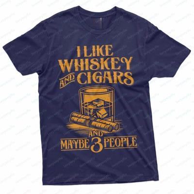 Unisexs Funny I Like Whiskey and Cigars Printed T Shirt Tops Interesting Whisky Cigar Graffiti Image Unisex High Quality Cotton Tee