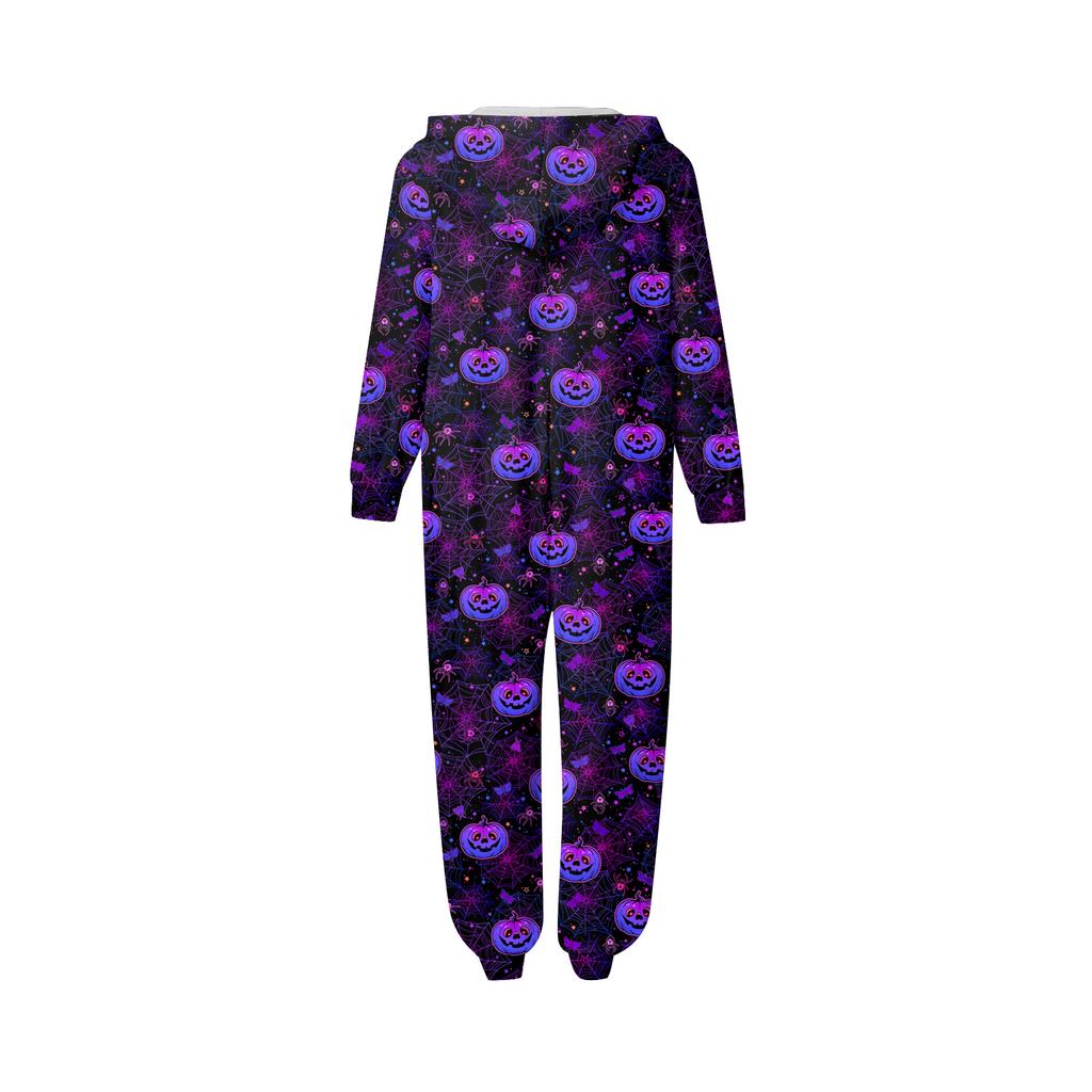 Halloween Printed Family Matching Hooded Long Sleeved Zippered Hooded Jumpsuit Set