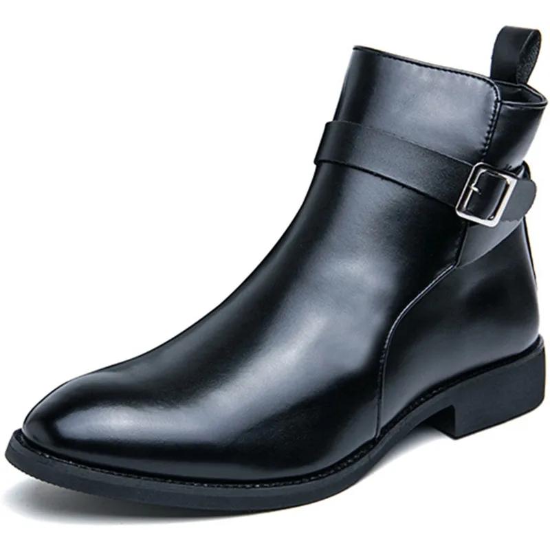 Fashion Chelsea Boots Men's Formal Leather Oxford Shoes Dress Boots Men's Side Zipper British Fashion High-tops Plus Size 38-47