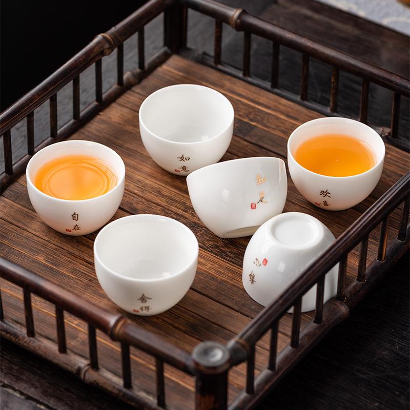 Suet Jade Ceramic Tea Cup Small Cup Kung Fu Tea Set Gold-painted High-end Tea Bowl Home Modern Light Luxury
