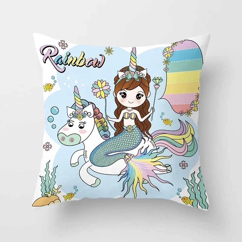 Cartoon Mermaid Decorative Cushions Pillowcase Polyester Cushion Cover Throw Pillow 45*45 Sofa Decoration Pillowcover
