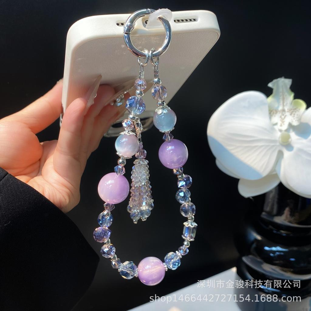 New Chinese Style Phone Chain National Style Tassel Bead Hanging Chain Handmade Beaded Phone Strap Crystal Wrist Chain for Women Wholesale