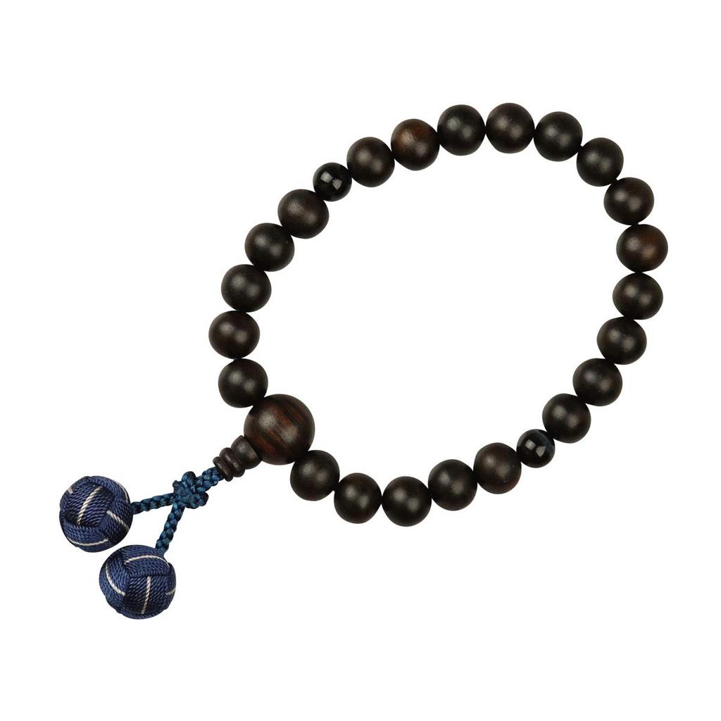 Men's Buddhist Prayer Beads, Informal, Kyoto Style, Suitable for All Sects, Unpolished, Striped Ebony, Niten, Blue Tiger's Eye Stone, Rikyu Bonten,