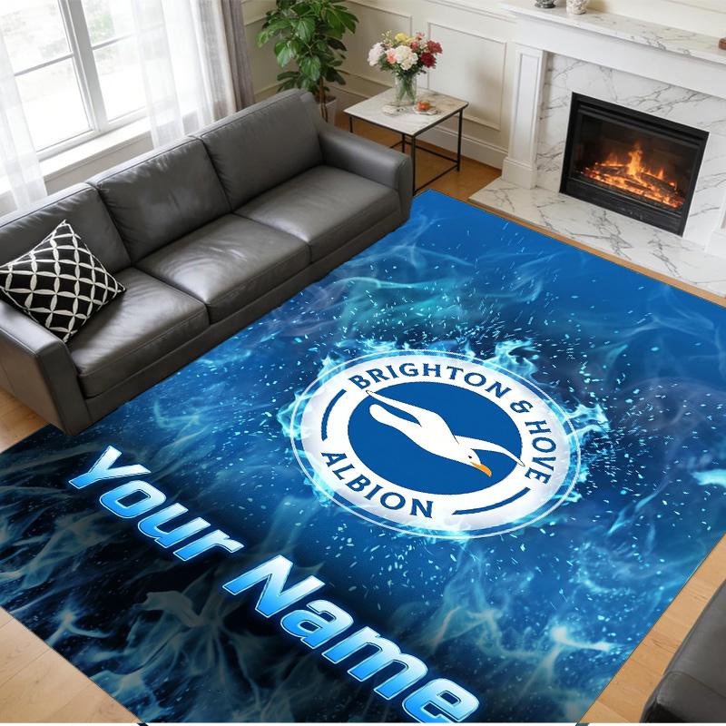 Crystal Velvet Rug Custom Name Text, Soft Non Slip Floor Mat Home DecorBrighton & Hove Albion Football