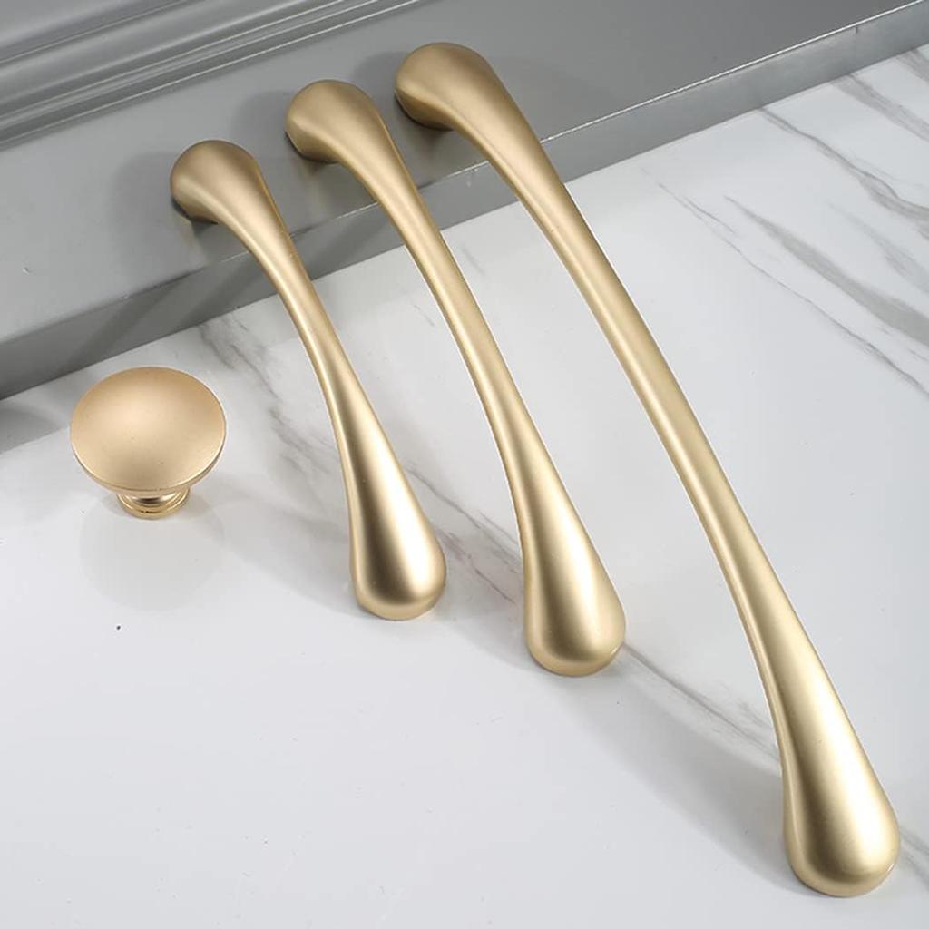 2 Pack Cupboard Handles, Bow Shaped Pull Handles Door Pulls Drawer Knobs, Zinc Alloy Furniture Pulls for Kitchen Bedroom with Screws (Gold Hole