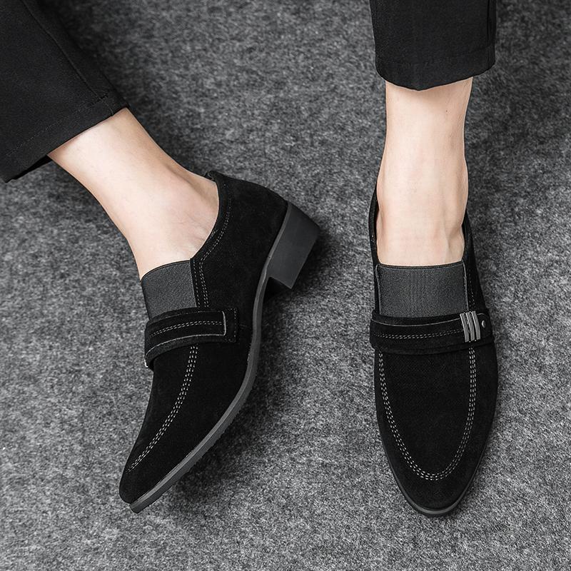 Fashion New Designer Pointed Suede Leather Shoes For Men Black Formal Monk Strap Loafers Wedding Homecoming Drss Sapato Social Masculino