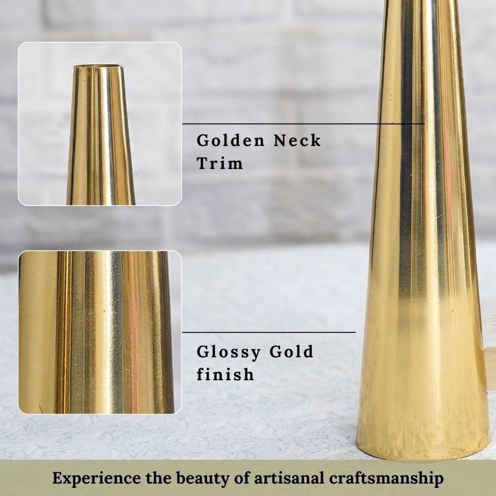 Golden Metal Slim Cone Flower Vase for Home Decor Bedroom Living Room Office Wedding Table Decorative Item for Festivals Birthday