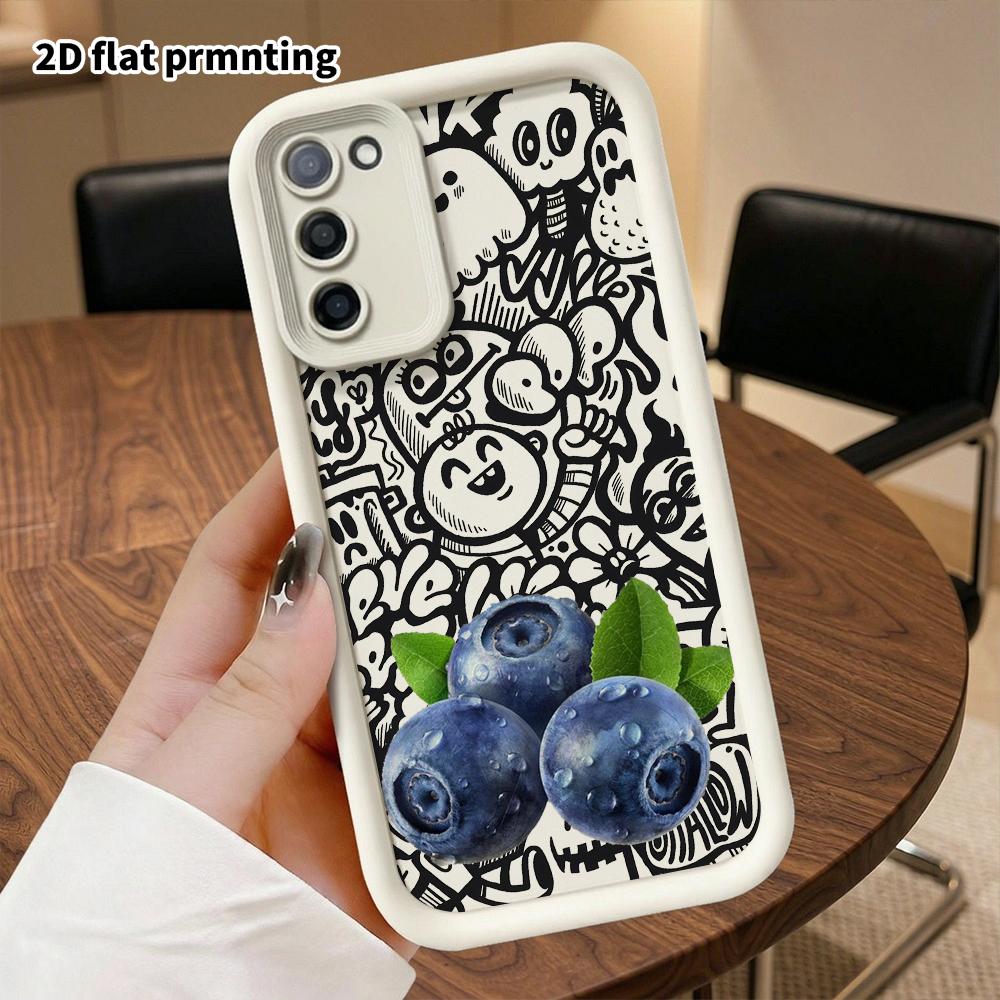 Phone Case: 2D Flat Samsung Galaxy A34 A35 M05 M06 S20 S22 S21 FE Plus 5G Protective Case, Blueberry, Christmas and Halloween Gift